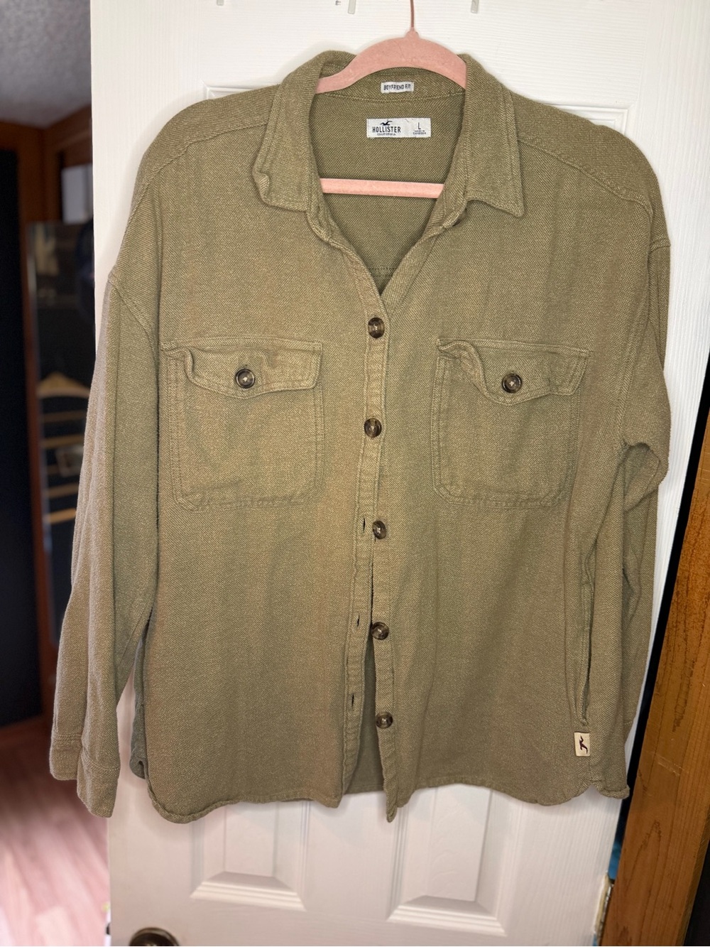 Hollister Men's Olive Button-Front Shirt Jacket